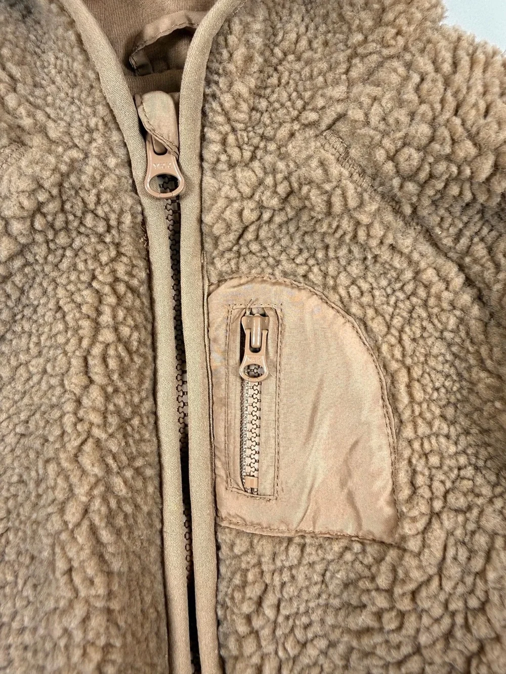 PRIMARK Baby Teddy Fleece Hooded Jacket Tan Brown Sherpa Zip‎ Up 3-6M